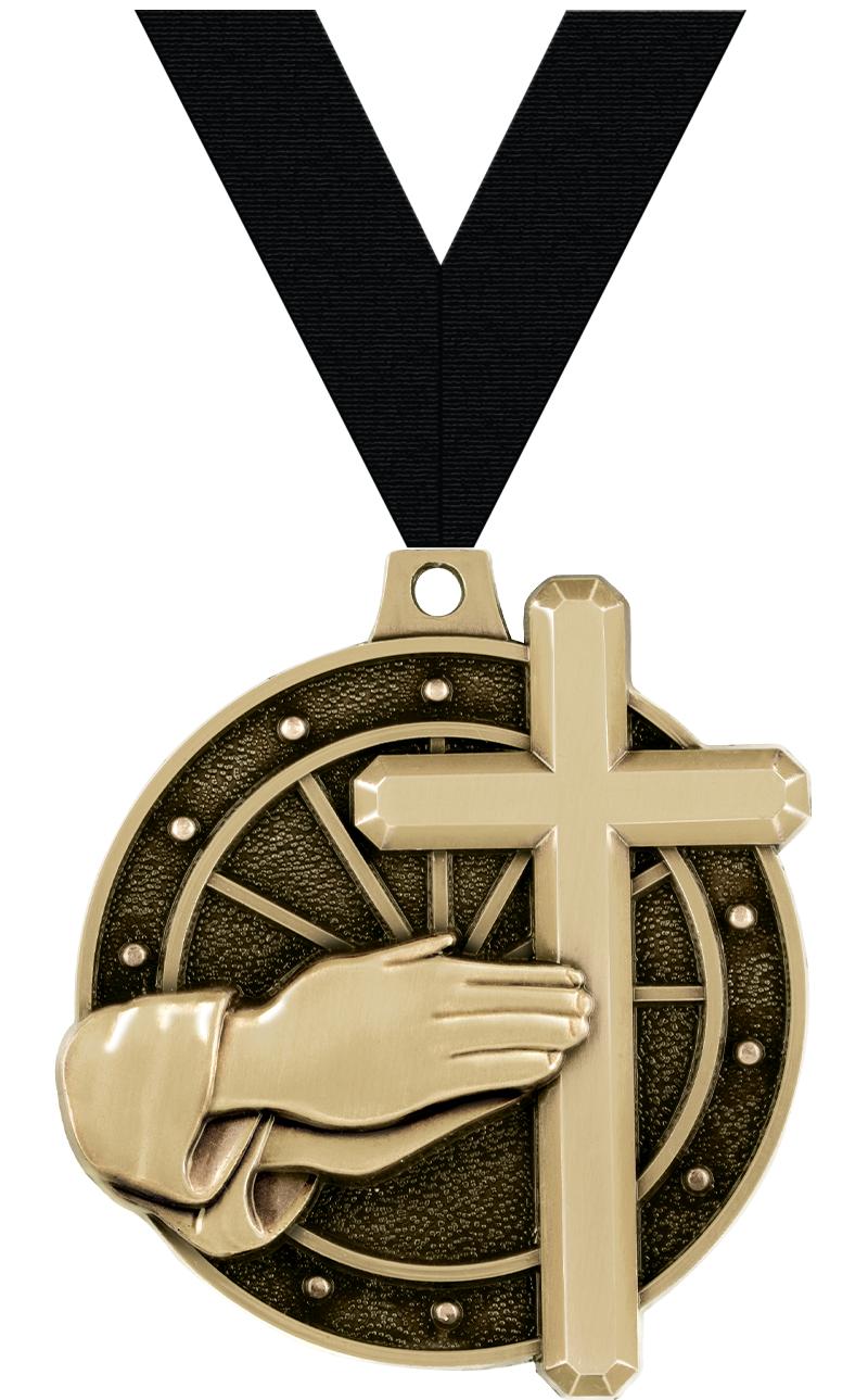 2" 3D CROSS MEDAL GOLD