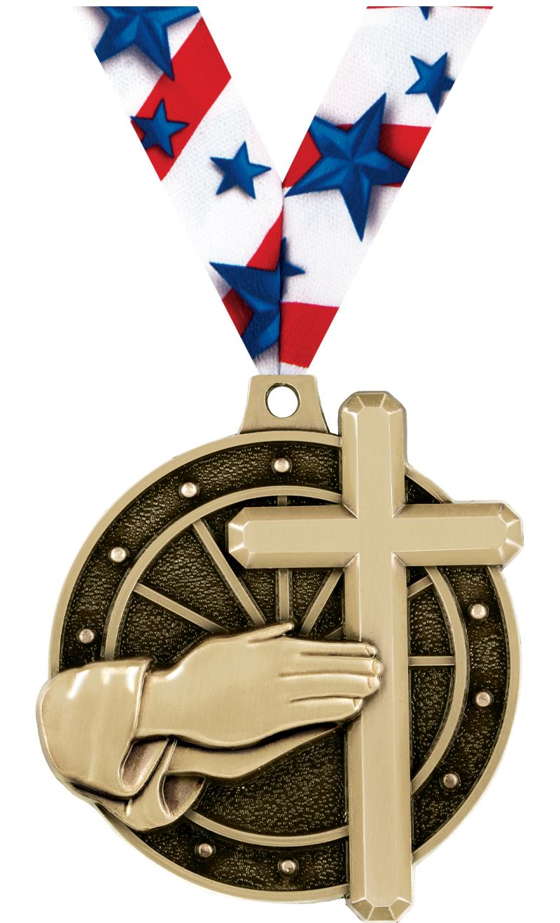 2" 3D CROSS MEDAL GOLD