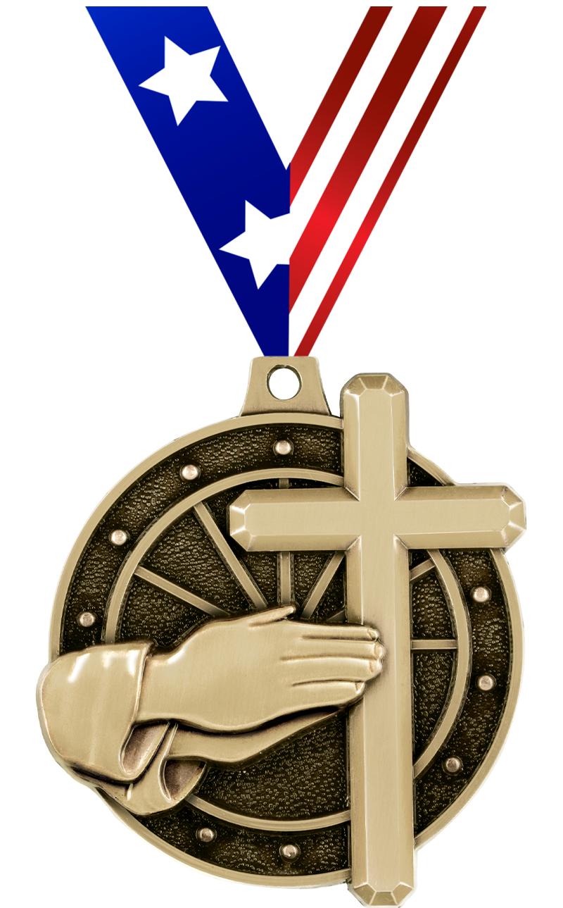 2" 3D CROSS MEDAL GOLD