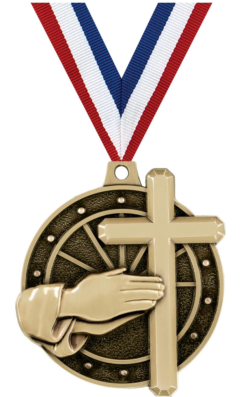 2" 3D CROSS MEDAL GOLD