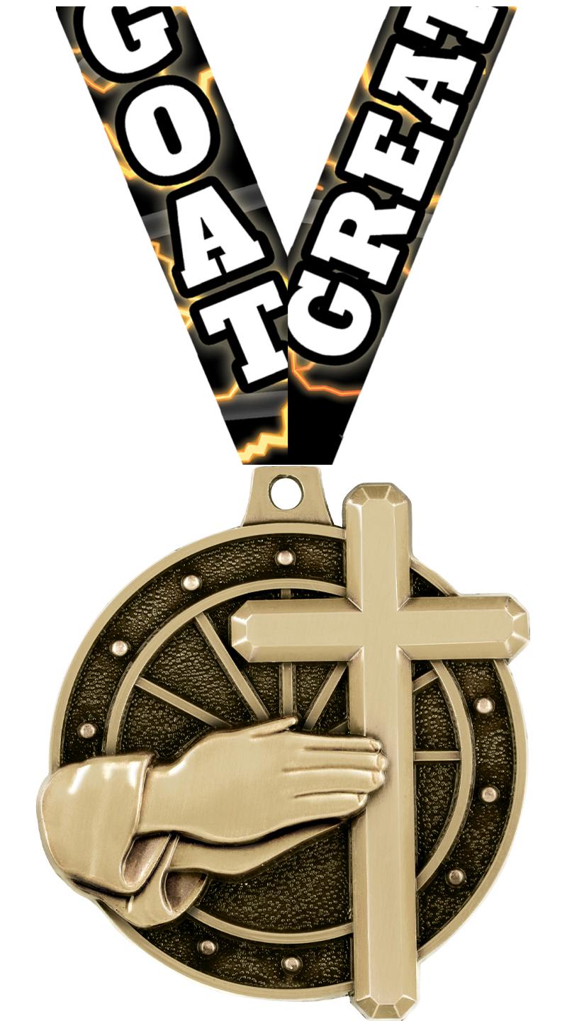 2" 3D CROSS MEDAL GOLD