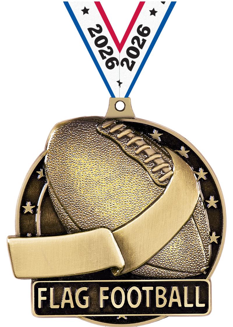 2" 3D FLAG FOOTBALL-MEDAL GOLD