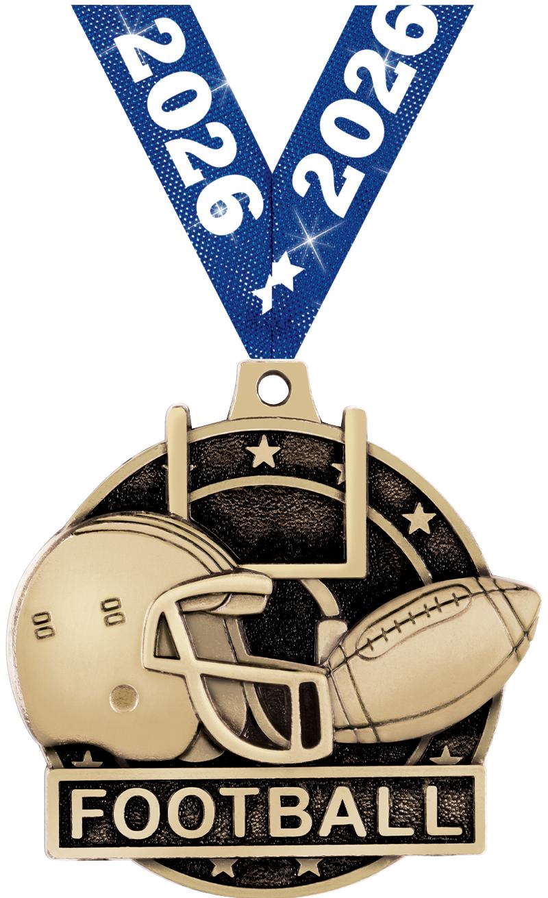 2" 3D FOOTBALL MEDAL GOLD