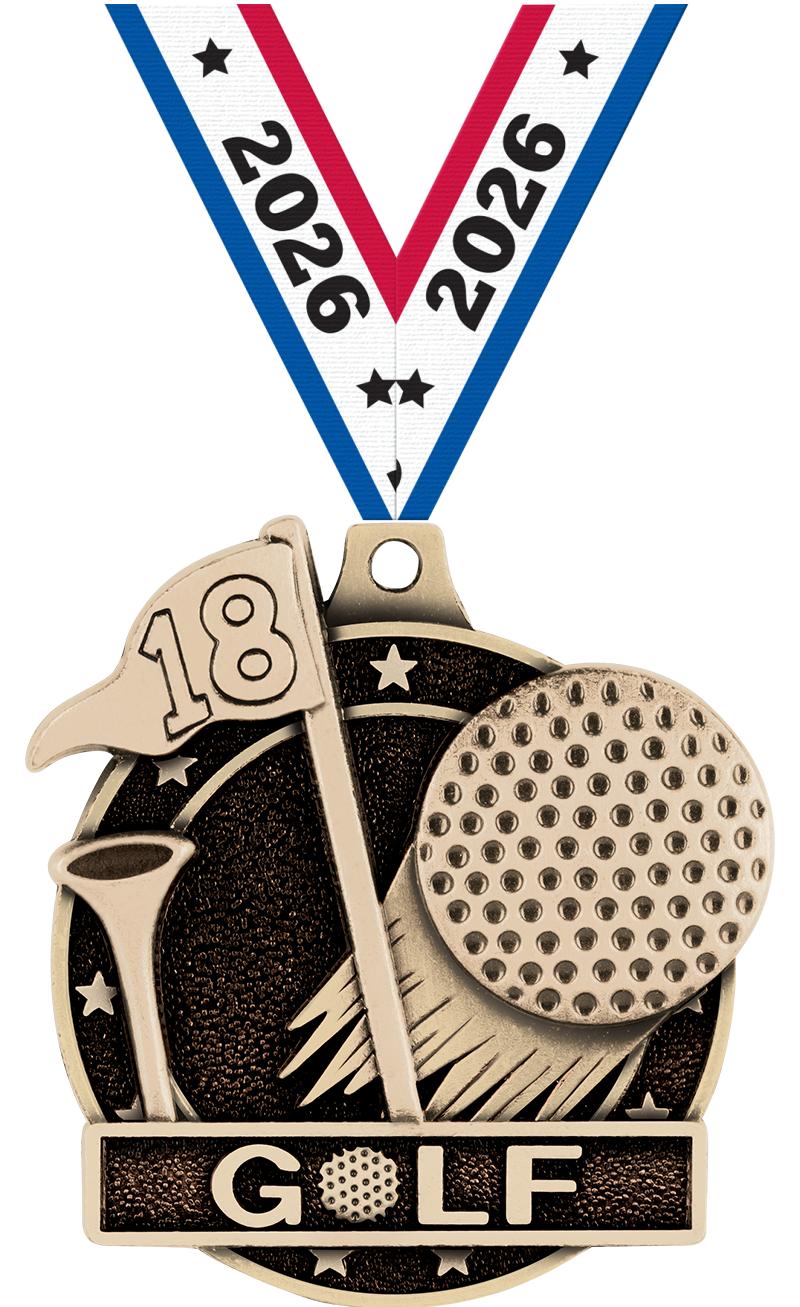 2" 3D GOLF MEDAL GOLD