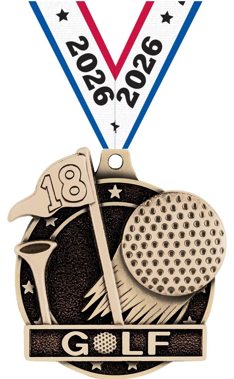 2" 3D GOLF MEDAL GOLD
