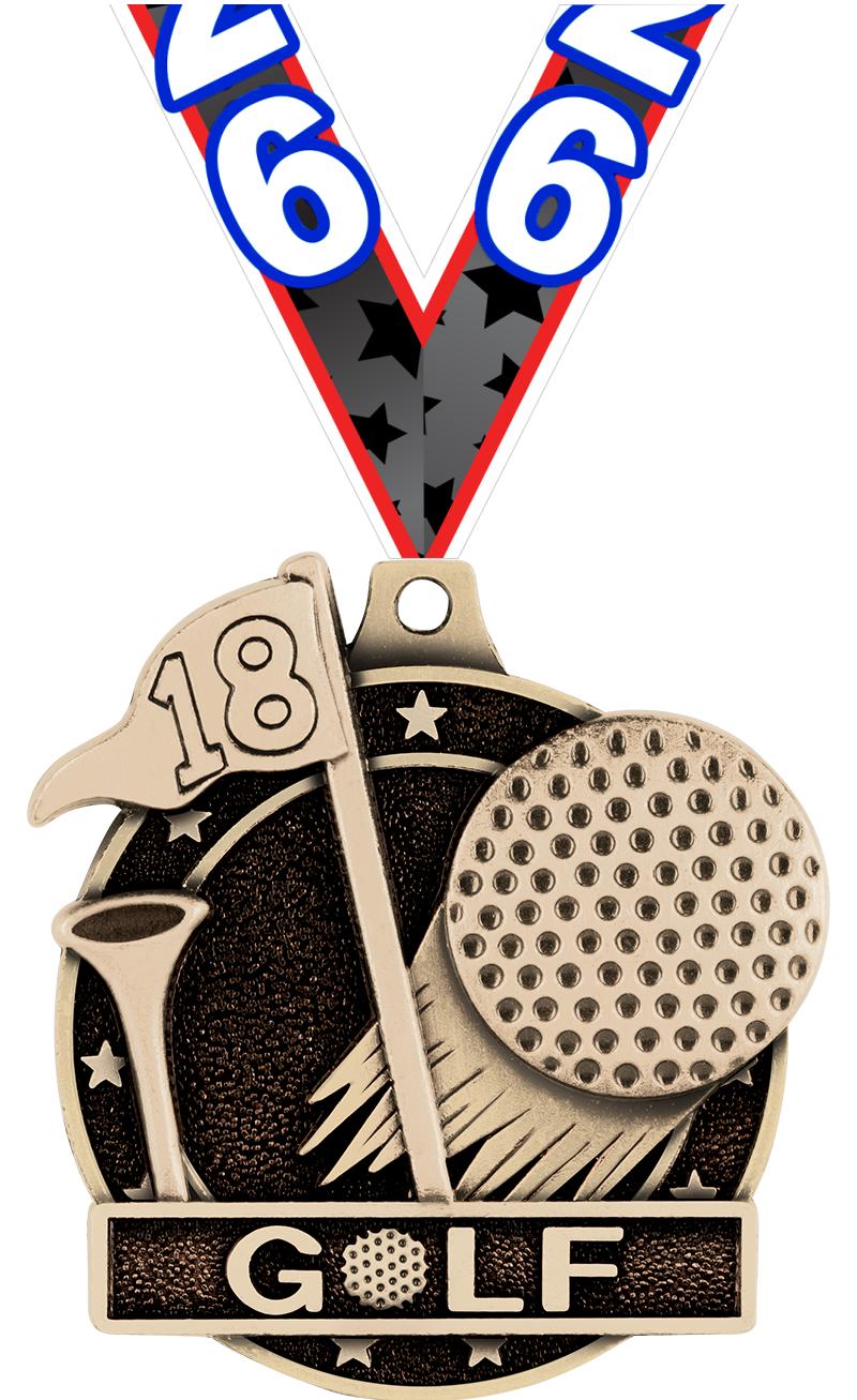 2" 3D GOLF MEDAL GOLD
