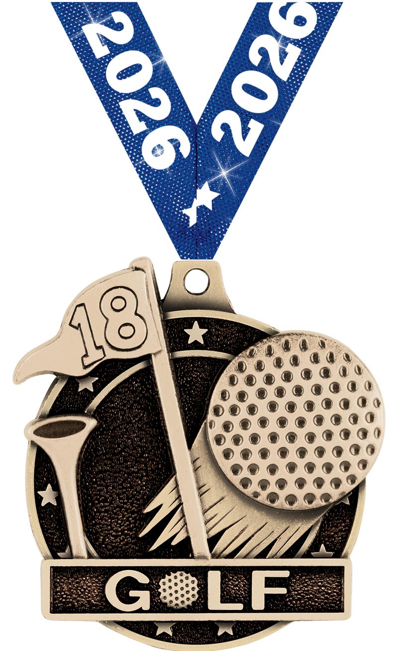 2" 3D GOLF MEDAL GOLD