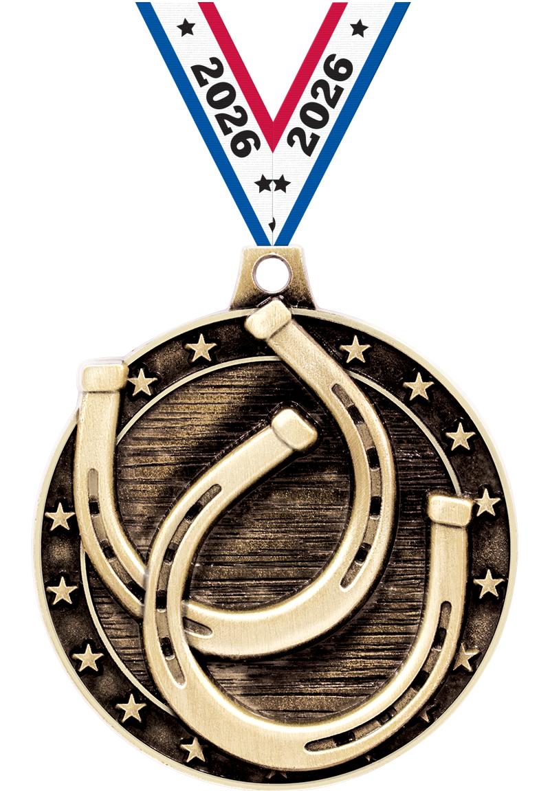 2" 3D HORSESHOE MEDAL GOLD