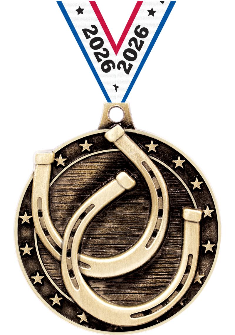 2" 3D HORSESHOE MEDAL GOLD