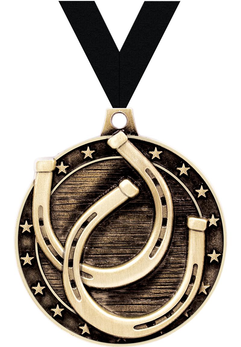 2" 3D HORSESHOE MEDAL GOLD