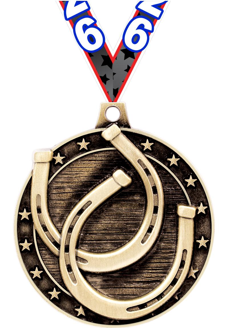 2" 3D HORSESHOE MEDAL GOLD