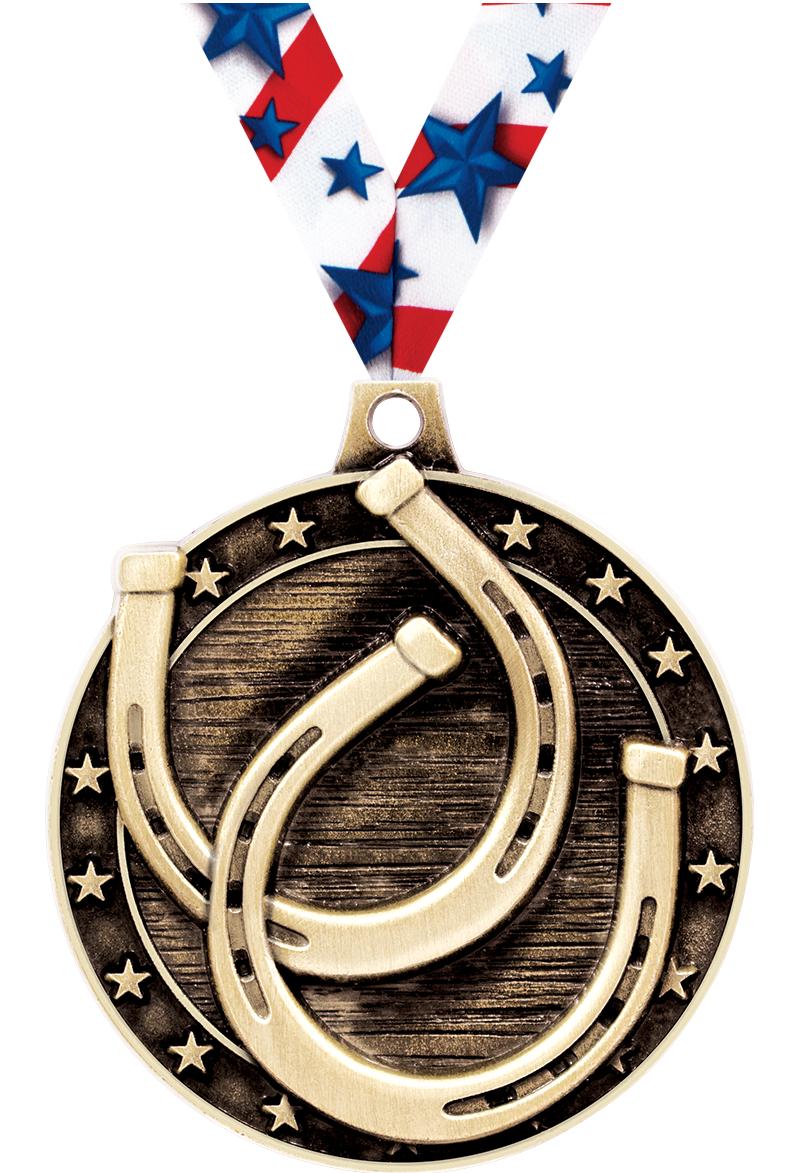 2" 3D HORSESHOE MEDAL GOLD