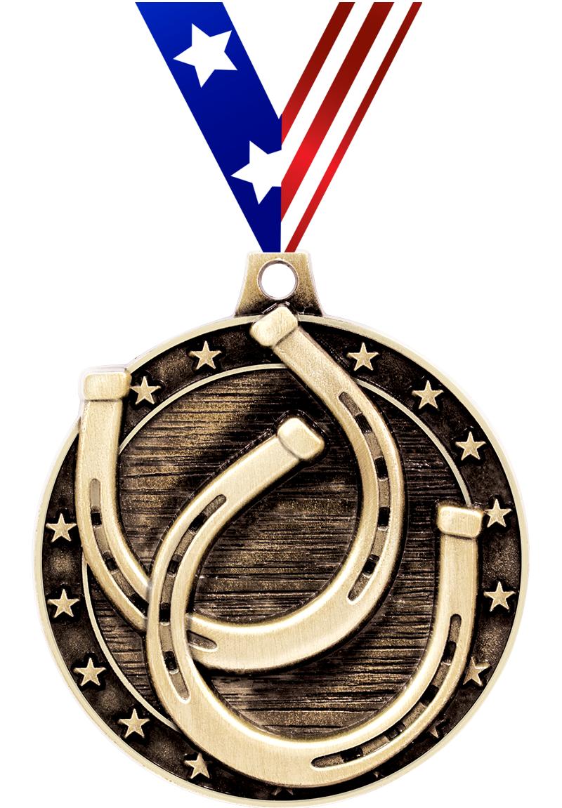 2" 3D HORSESHOE MEDAL GOLD