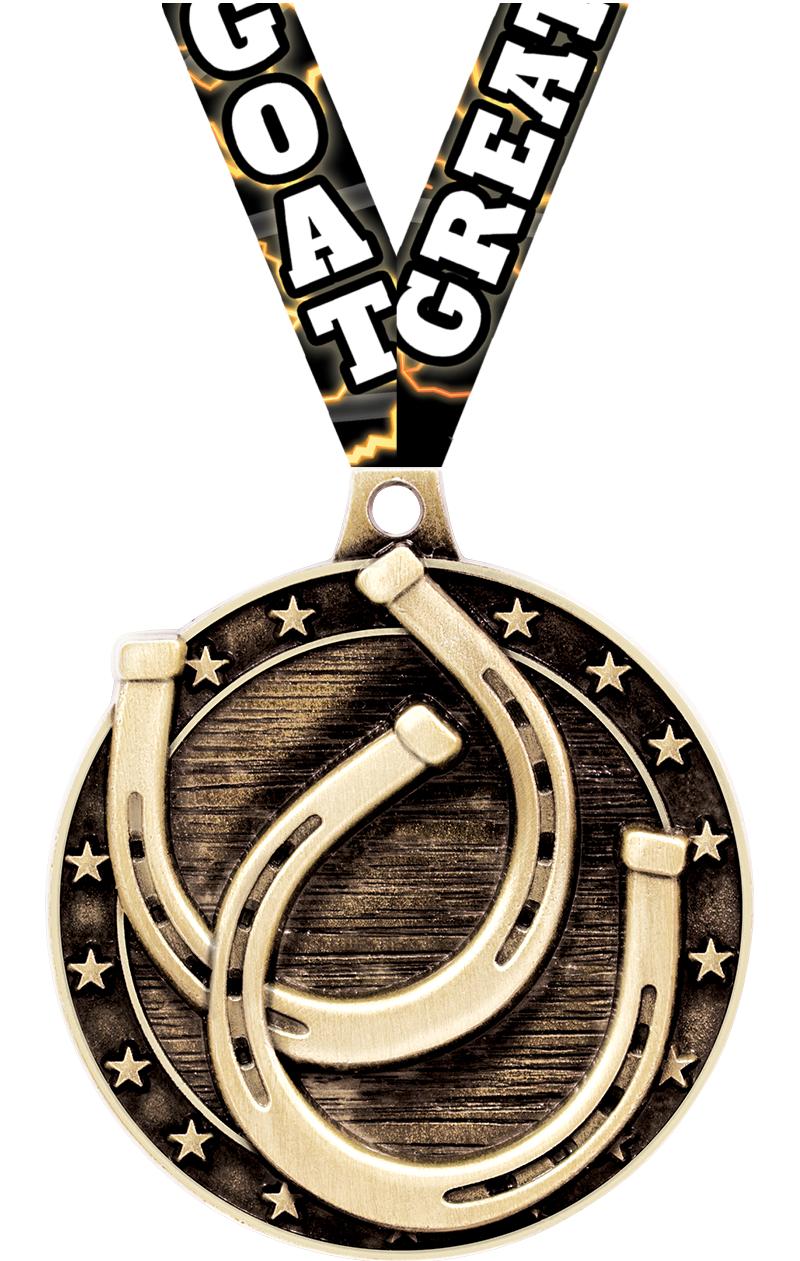 2" 3D HORSESHOE MEDAL GOLD