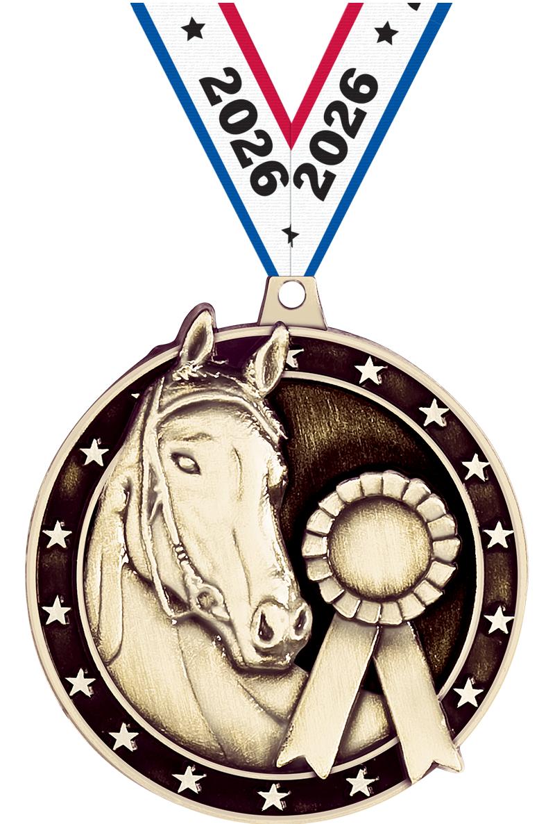 2" 3D HORSE MEDAL GOLD