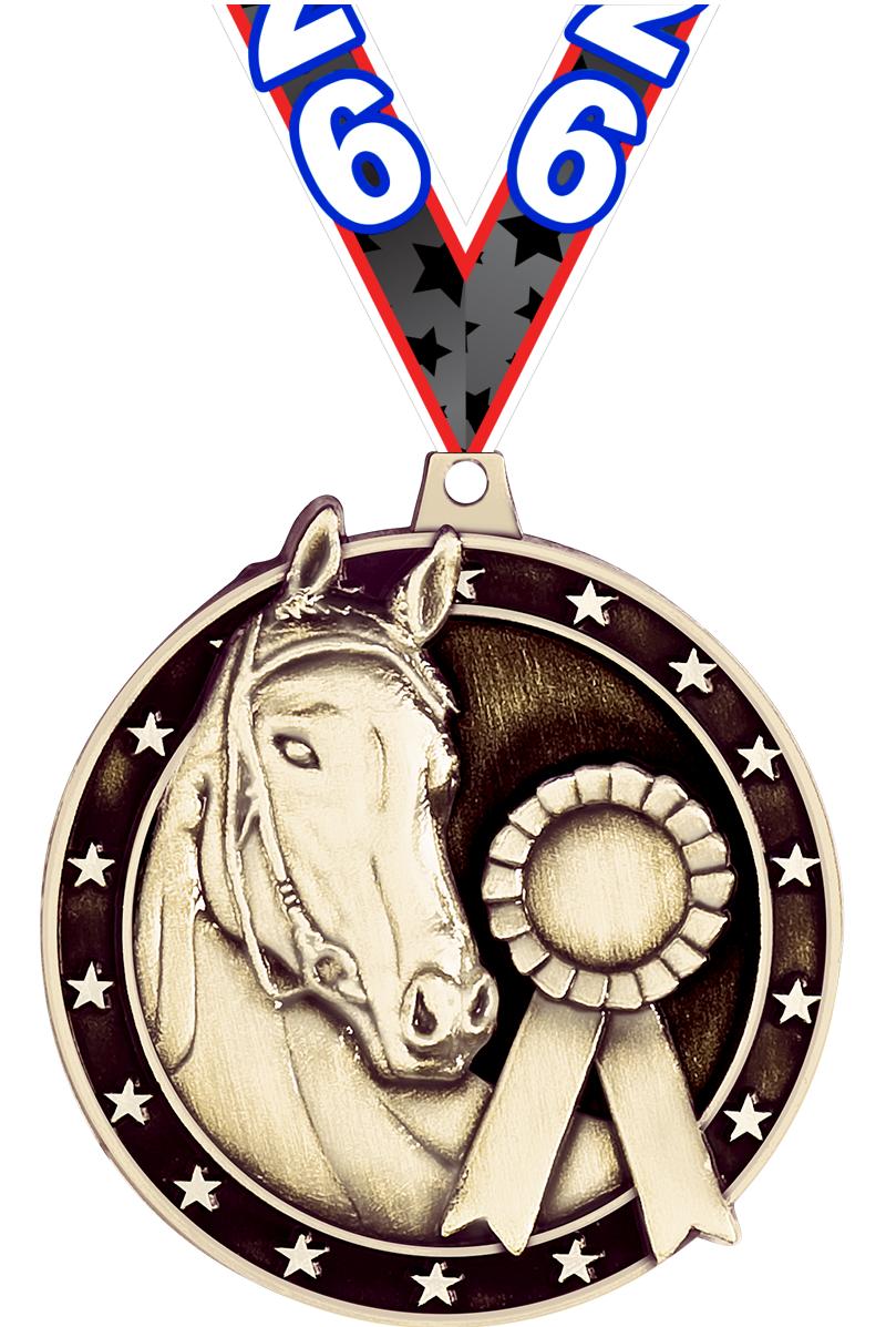2" 3D HORSE MEDAL GOLD