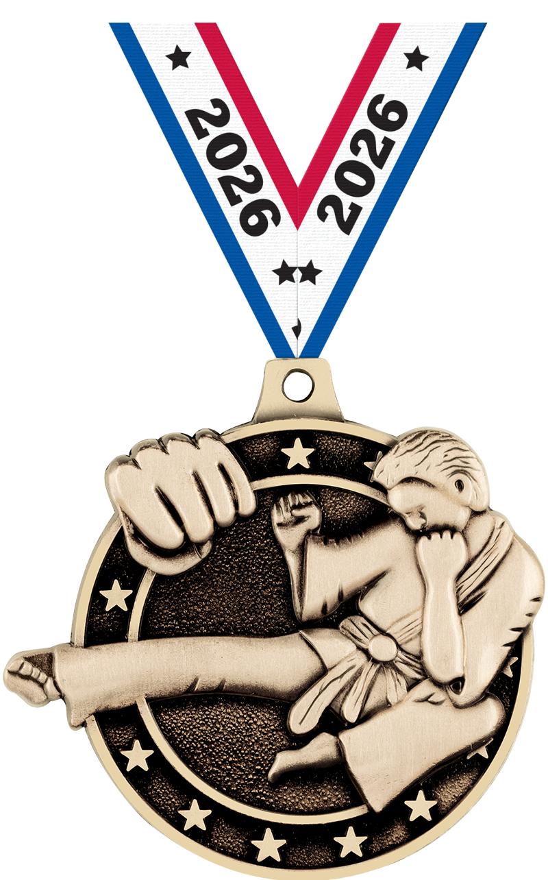2" 3D KARATE MEDAL GOLD