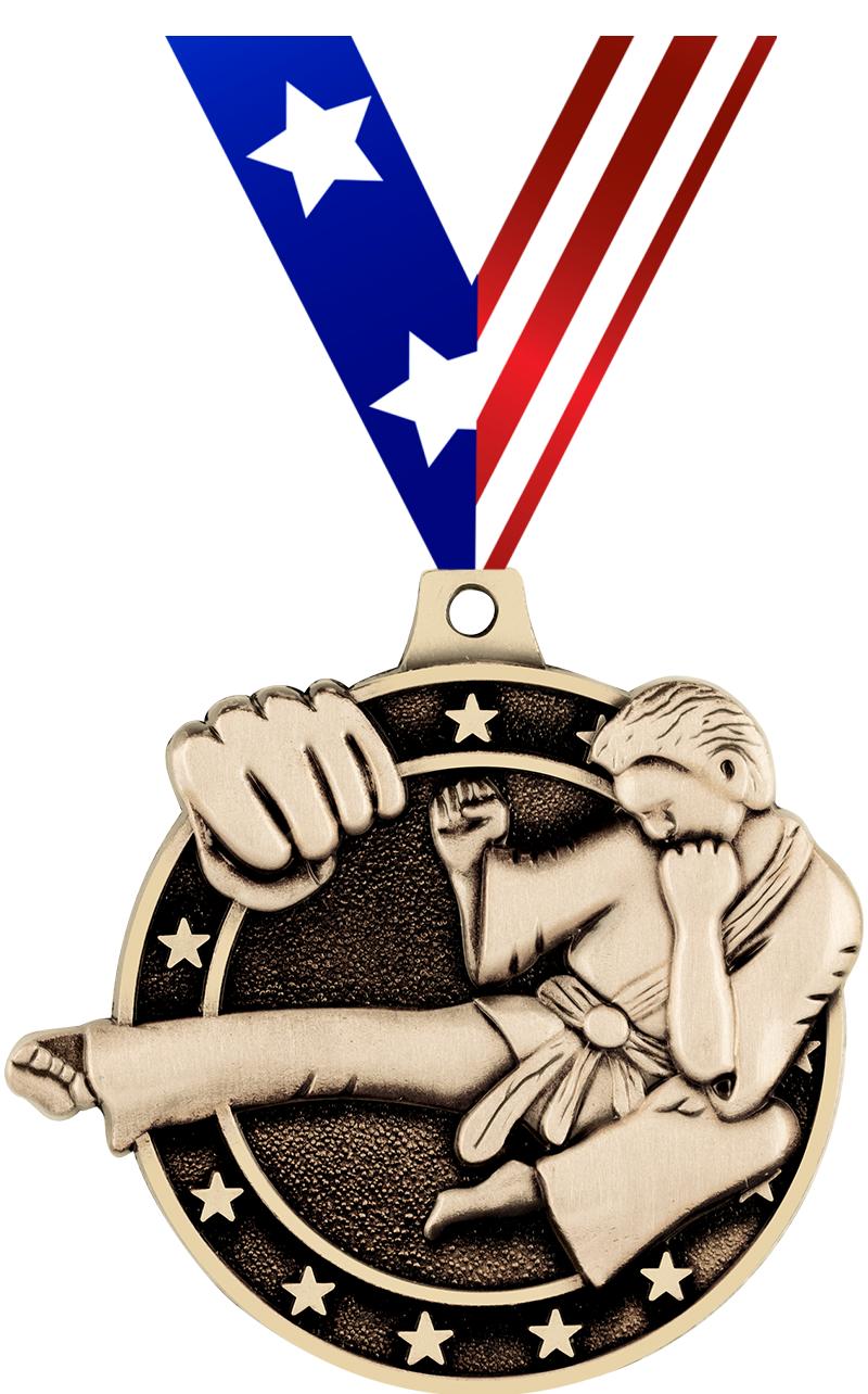 2" 3D KARATE MEDAL GOLD