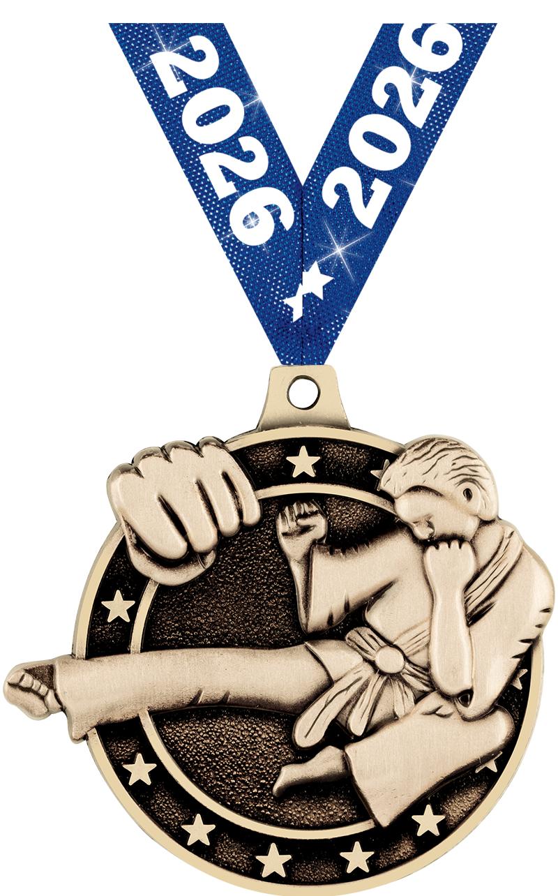 2" 3D KARATE MEDAL GOLD