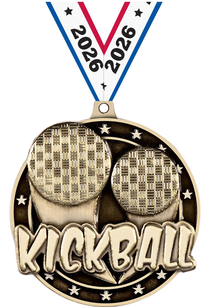 2" 3D KICKBALL MEDAL GOLD