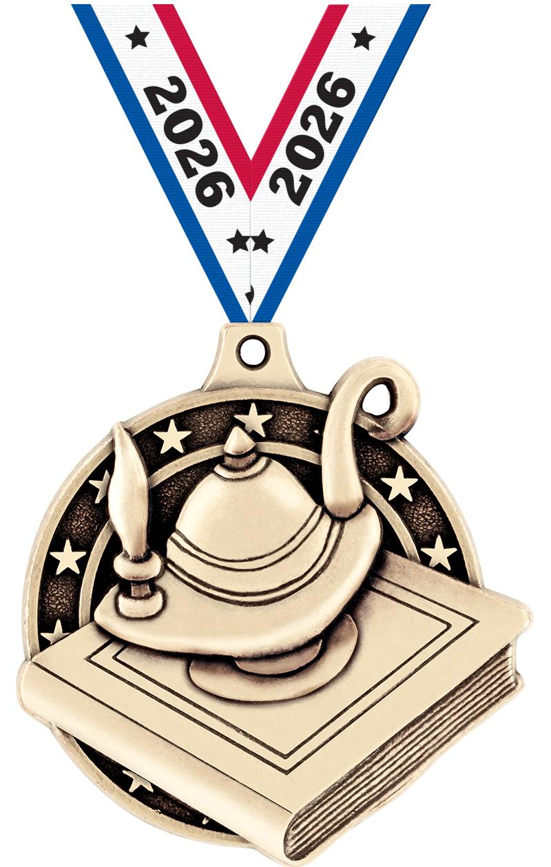 2" 3D LEARNING LAMP MEDAL GOLD