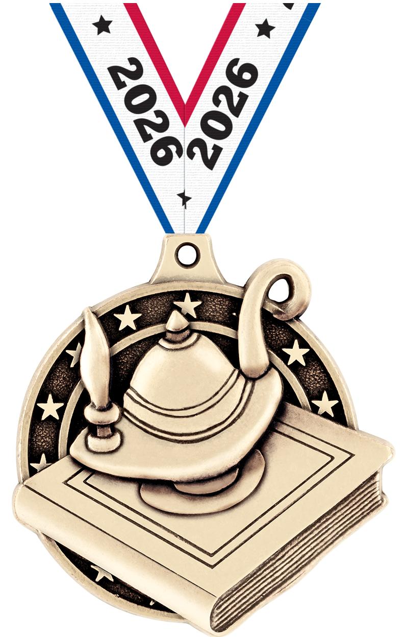 2" 3D LEARNING LAMP MEDAL GOLD