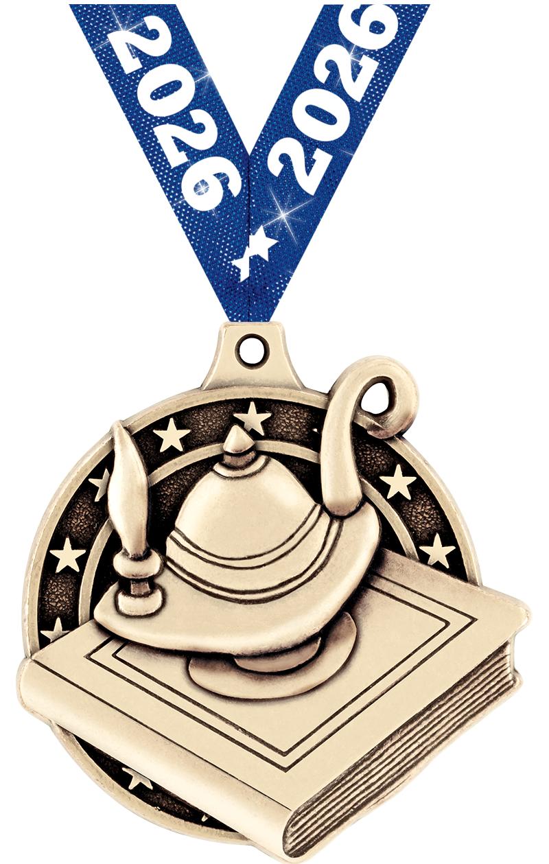 2" 3D LEARNING LAMP MEDAL GOLD