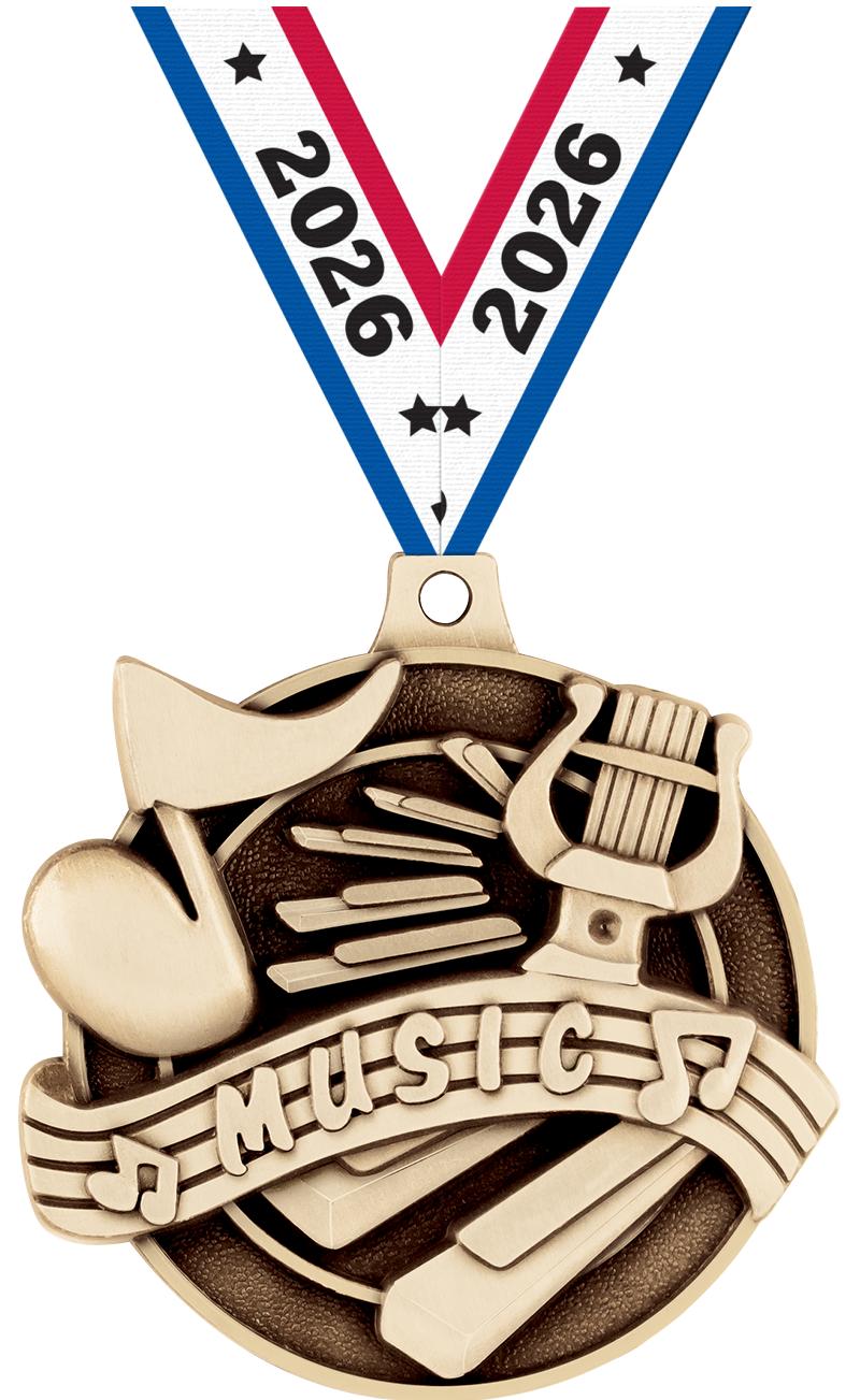 2" 3D MUSIC MEDAL GOLD