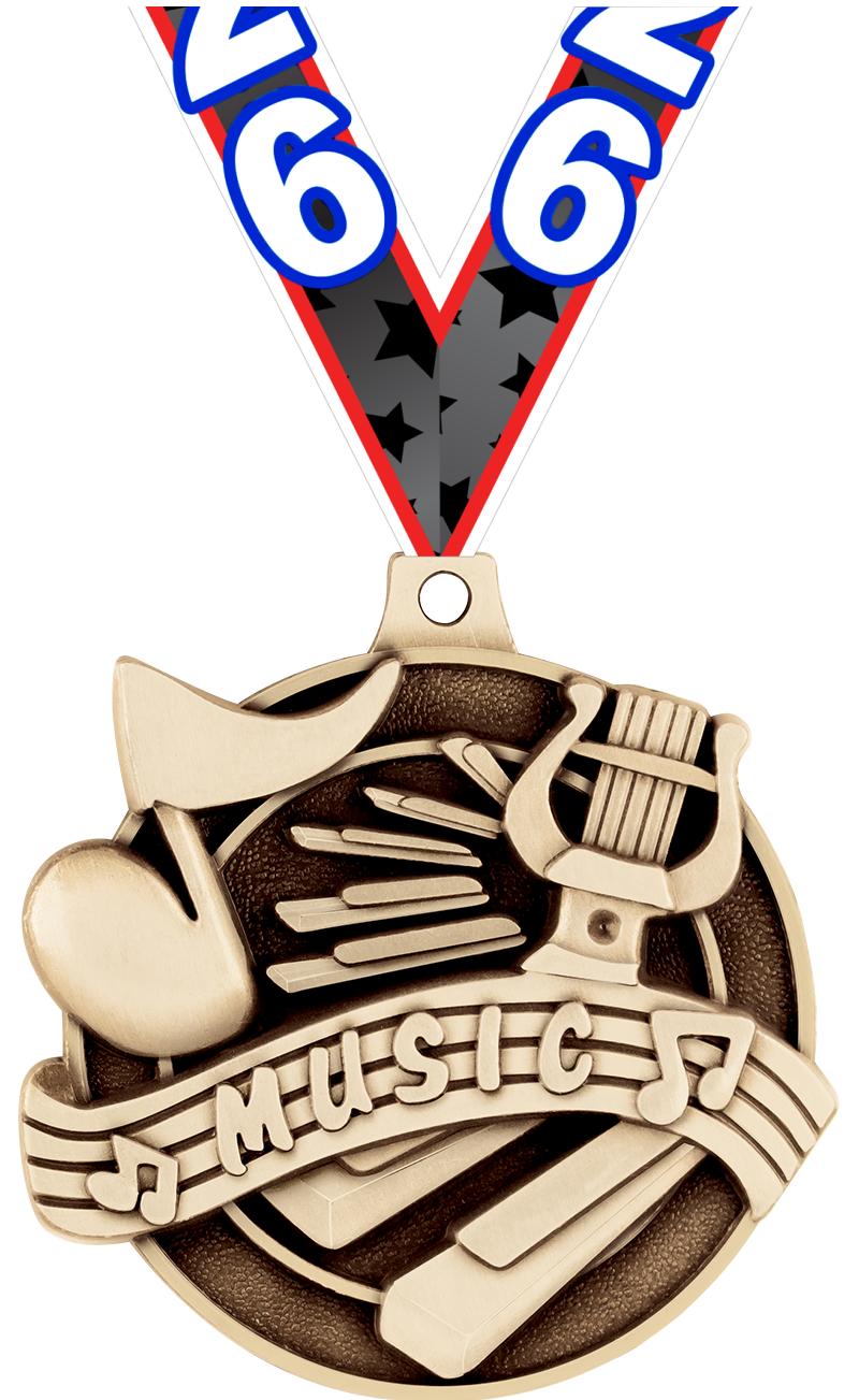 2" 3D MUSIC MEDAL GOLD