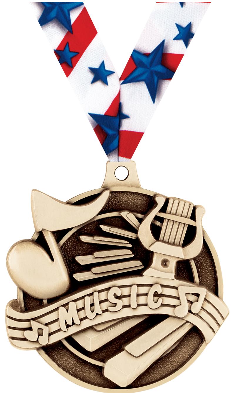 2" 3D MUSIC MEDAL GOLD