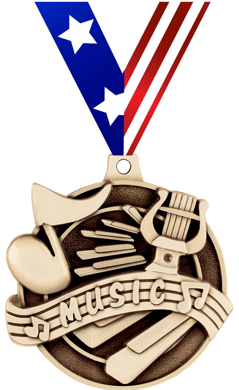 2" 3D MUSIC MEDAL GOLD
