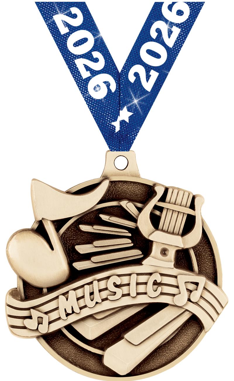 2" 3D MUSIC MEDAL GOLD