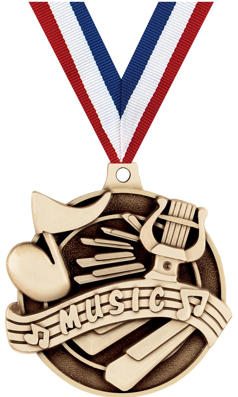 2" 3D MUSIC MEDAL GOLD