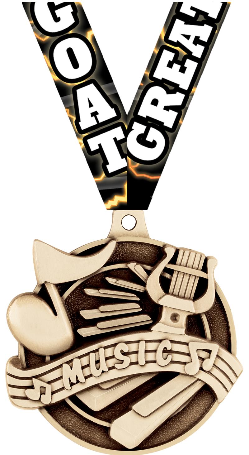 2" 3D MUSIC MEDAL GOLD