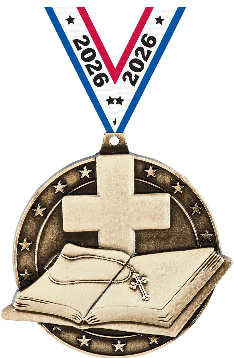 2" 3D OPEN BIBLE MD GLD W/RB