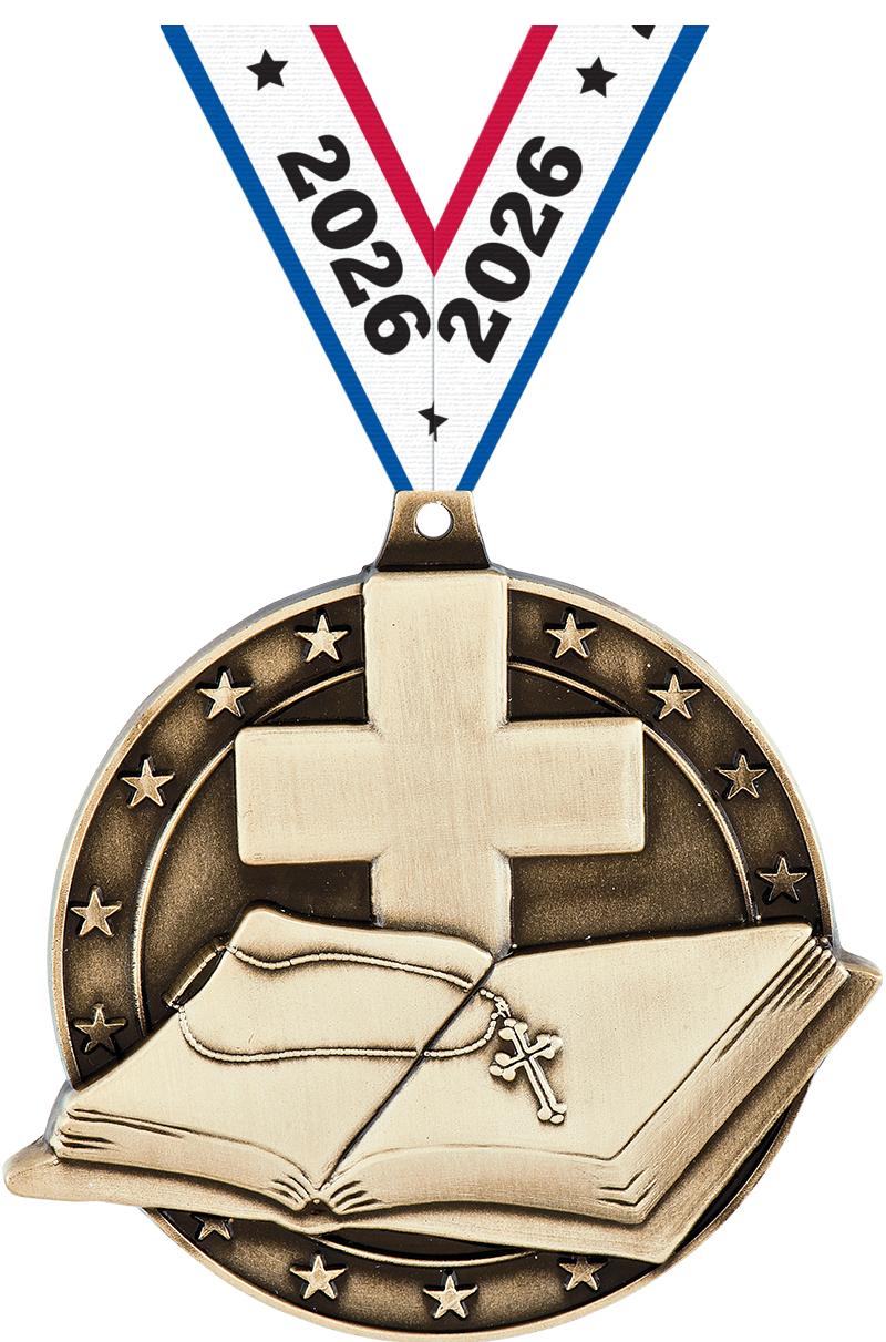 2" 3D OPEN BIBLE MD GLD W/RB