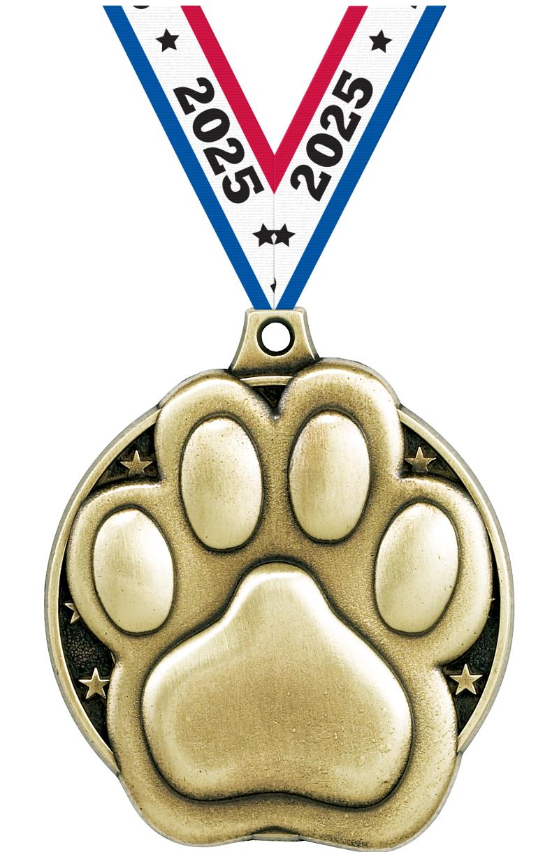 2" 3D PAW PRINT MEDAL GOLD