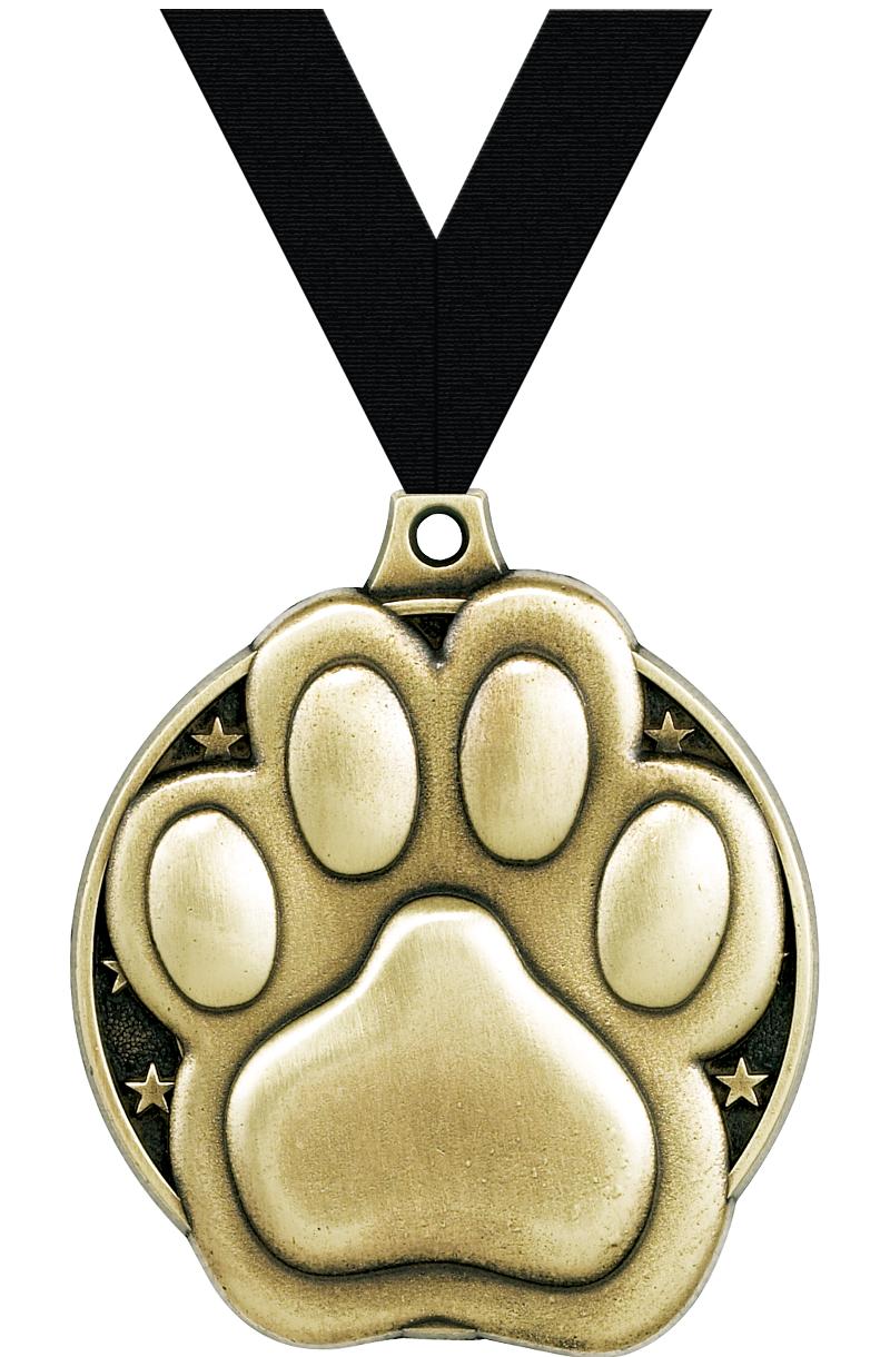 2" 3D PAW PRINT MEDAL GOLD