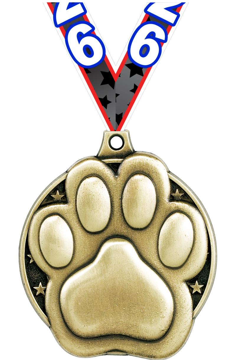 2" 3D PAW PRINT MEDAL GOLD