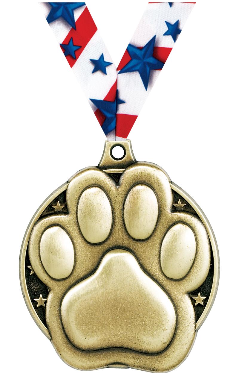 2" 3D PAW PRINT MEDAL GOLD