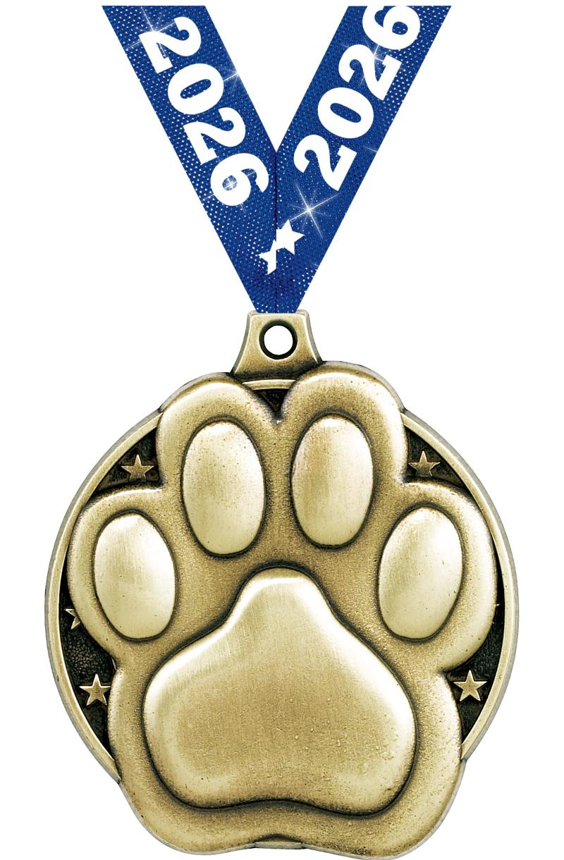 2" 3D PAW PRINT MEDAL GOLD