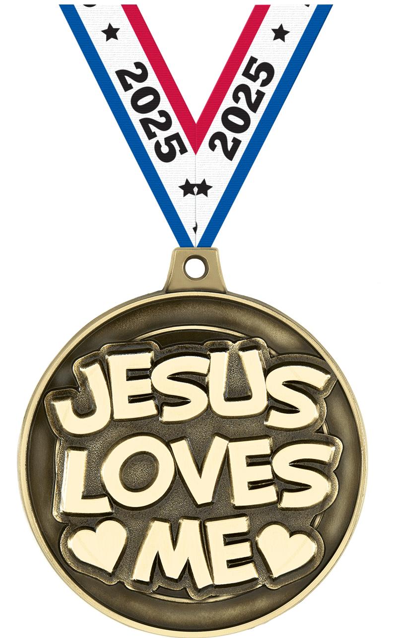 2" 3D JESUS LOVES ME GLD MDL