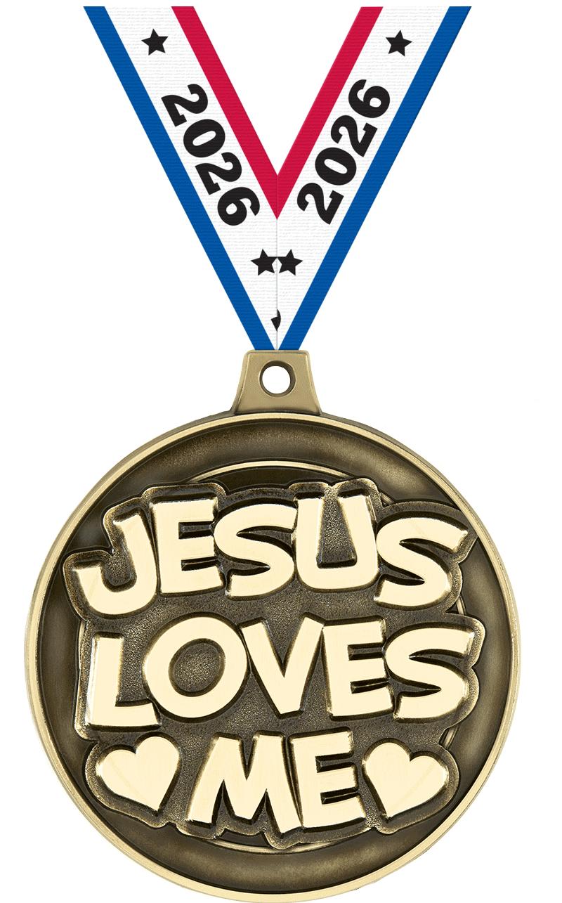 2" 3D JESUS LOVES ME GLD MDL
