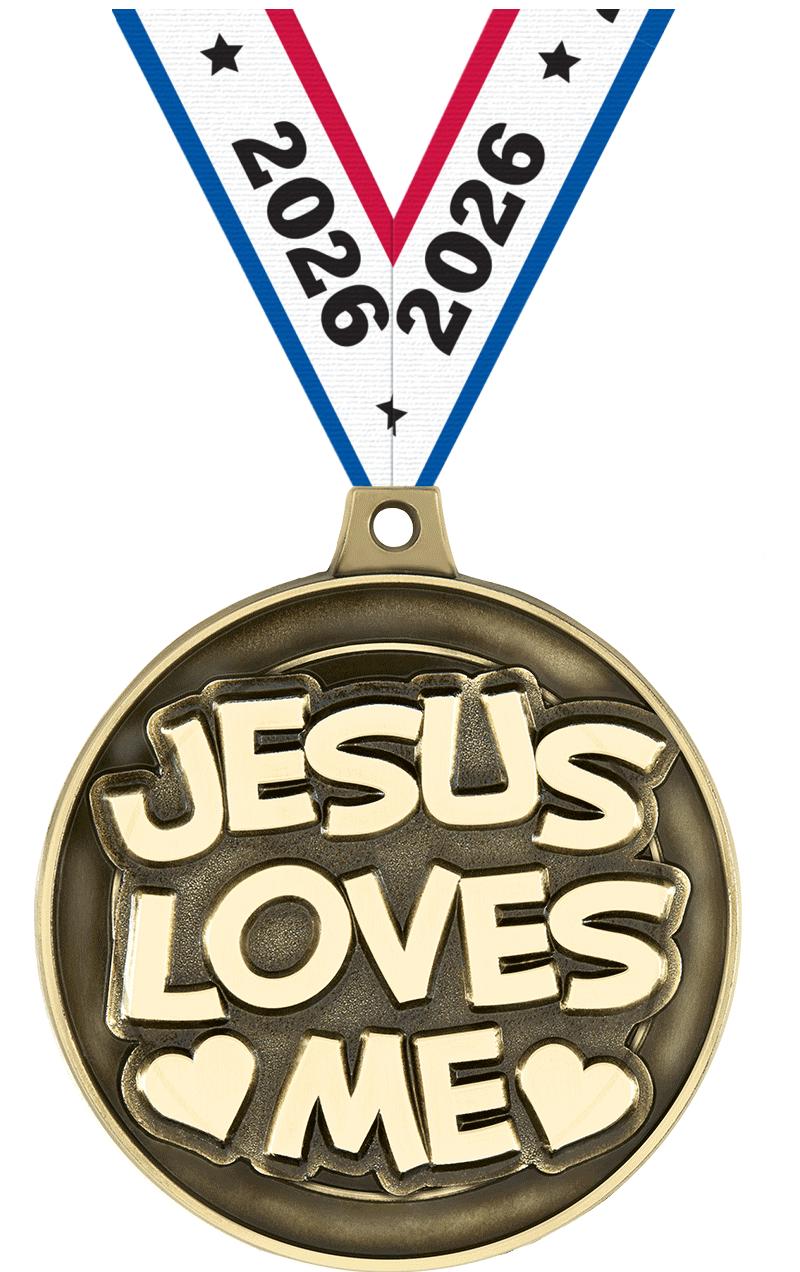2" 3D JESUS LOVES ME GLD MDL