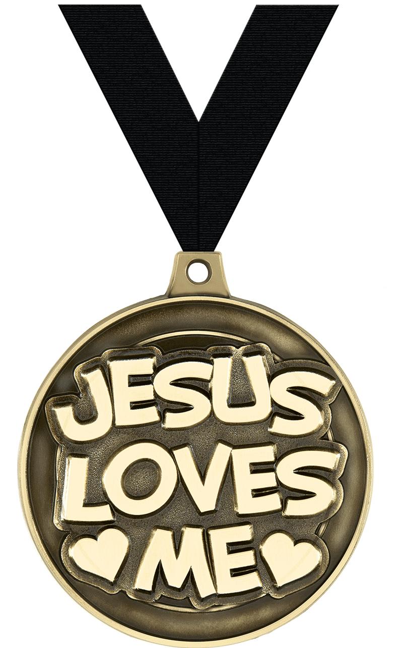 2" 3D JESUS LOVES ME GLD MDL