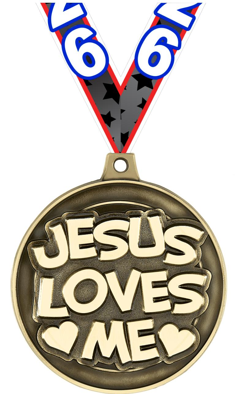 2" 3D JESUS LOVES ME GLD MDL