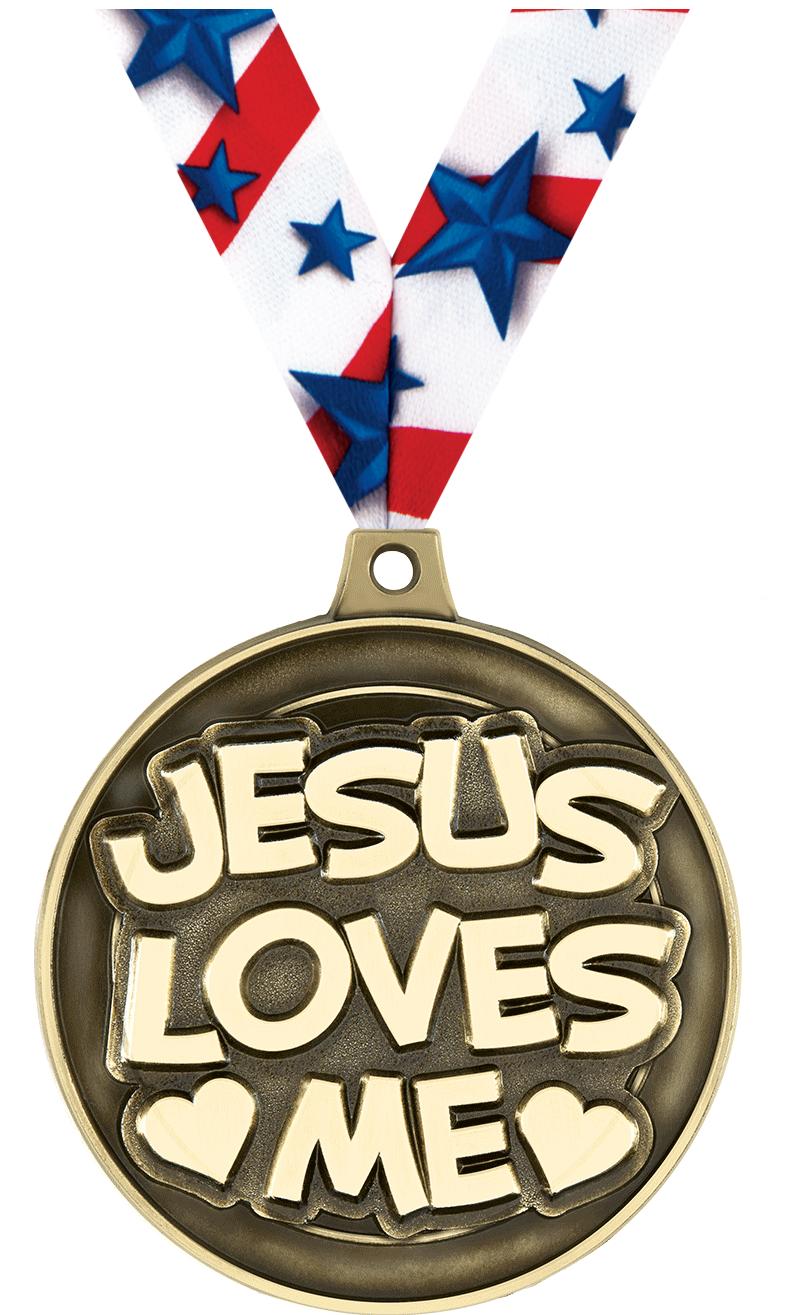 2" 3D JESUS LOVES ME GLD MDL