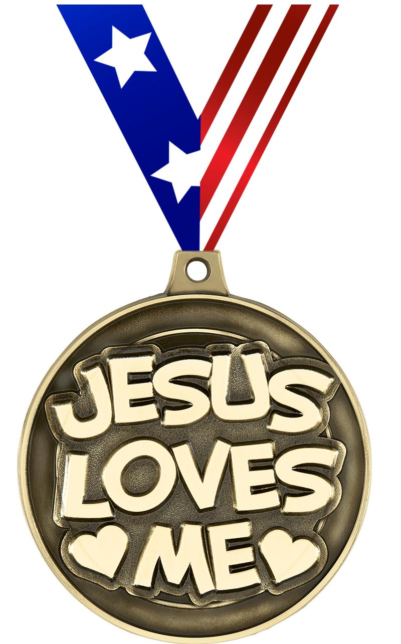 2" 3D JESUS LOVES ME GLD MDL