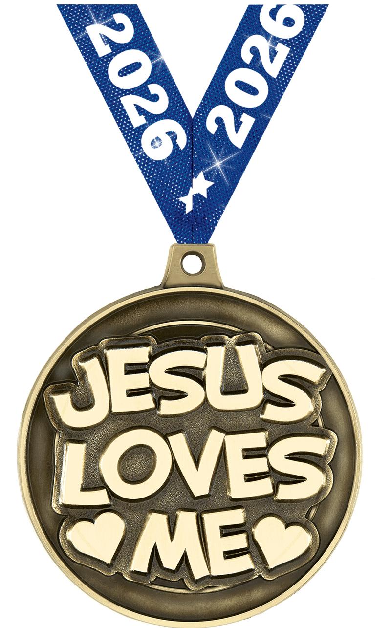 2" 3D JESUS LOVES ME GLD MDL