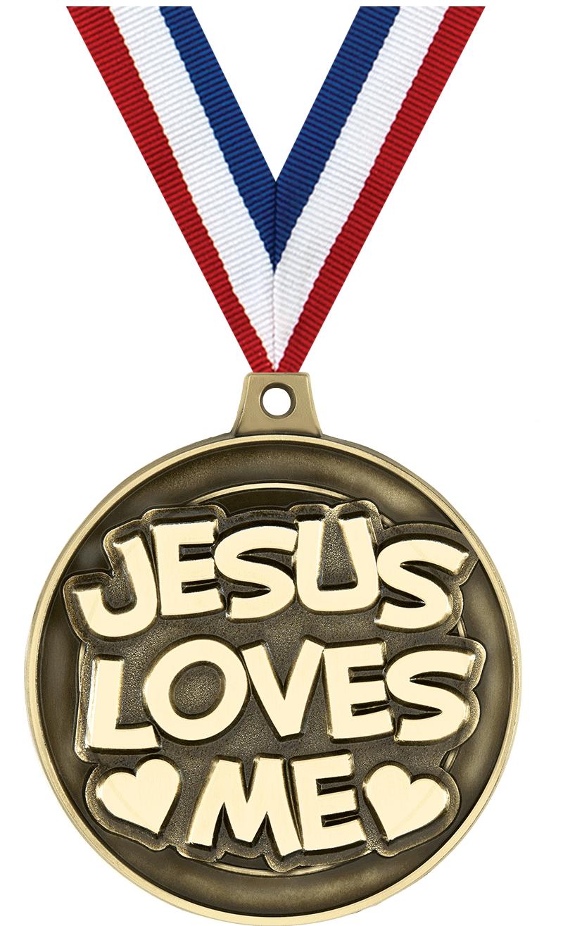 2" 3D JESUS LOVES ME GLD MDL